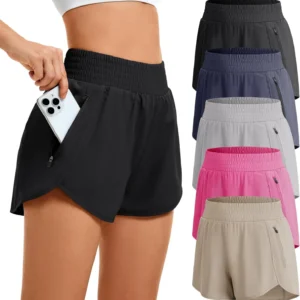 Women's High-waisted Sports Shorts With Pockets, Made Of Breathable Elastic Material, Are Suitable For Summer Yoga And Running