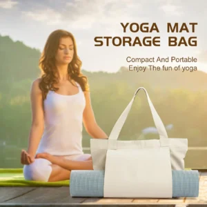 Canvas Tote Bag with Yoga Mat Carrier Pocket Carryall Shoulder Bag for Office, Workout, Pilates, Travel, Beach and Gym