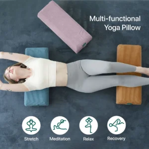yoga bolster pillow, rectangular meditation cushion, lightweight yoga prop, restorative yoga pillow, pilates support cushion